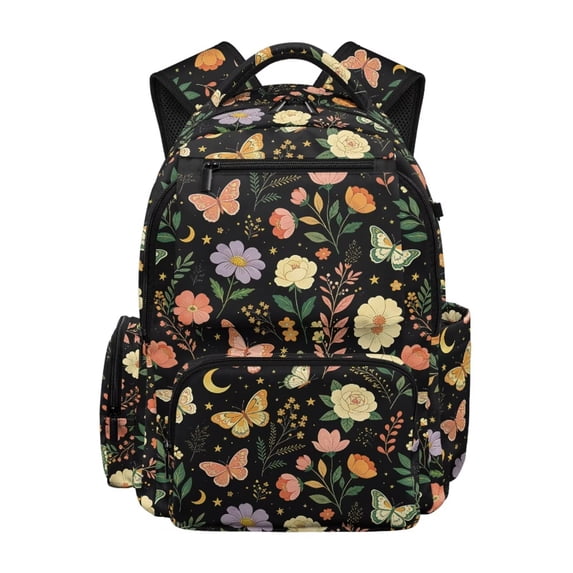 FKELYI Butterfly Flower Star Print 17 Inch School Backpack for Kids Schoolbag Casual Daypack with Multi-Pockets for Girls Spacious Rucksack Bookbag for Elementary Student