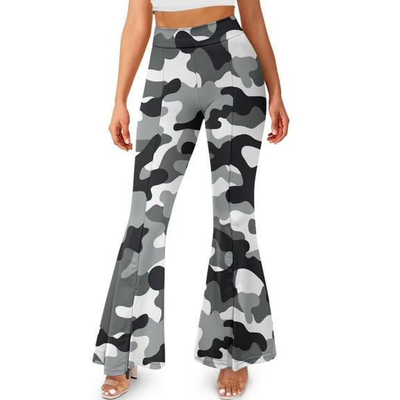FKELYI Camo Black Grey Print Leggings Pants for Women Girls Bootcut Yoga Pants Slim-Fit Flare Leg Pants High-Waisted Yoga Leggings Sweatpants Athleticwear for Running Hiking, 2XL