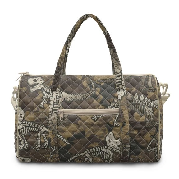 FKELYI Camo Dinosaur Print Quilted Duffel Bag for Women Weekender Bag Lightweight Overnight Luggage Bags Carry On Gym Bag with Zipper Pockets for Men Workout