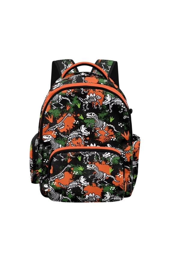Camo Dinosaur Skeleton Print 17 Inch School Backpacks Spacious Kids Backpack Lightweight School Bookbag for Boys Girls Casual Daypack Schoolbag Rucksack