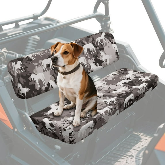 FKELYI Camo Grid Horse Print UTV Seat Covers Compatible with Polaris Ranger XP 1000 2017-2023 Dustproof ATV Bench Cover Backrest Protector UTV Interior Decor