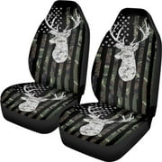FKELYI Camo Hunting Army Deer Front Car Seat Covers Only,Ultra-Soft Auto Vehicle Seat Cover Set of 2,Universal Breathable Car interior Front Accessory Kit for Women & Men