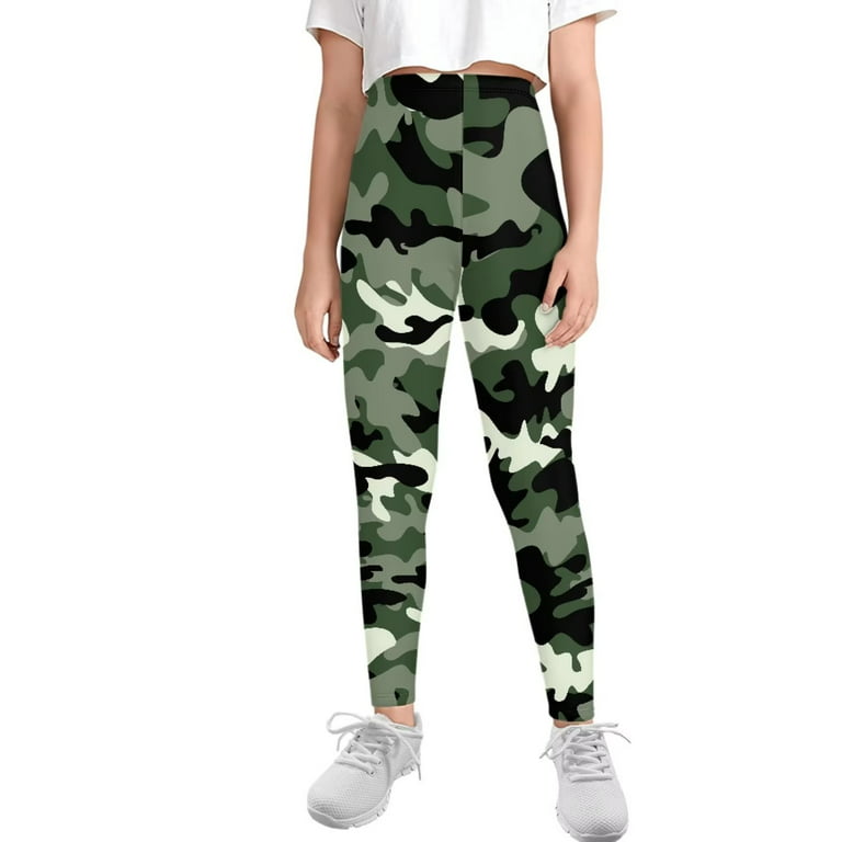 FKELYI Camo Hunting Army Girls Leggings Size 12-13 Years Breathable Hiking  Youth Tights Durable Workout Yoga Pants High Waisted Yummy Control