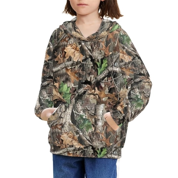 FKELYI Camo Hunting Hoodies Size 6-7 T Polyester Maple Wood Streetwear Pullover Hoodie Elastic Round Neck Youth Hoodies Boys