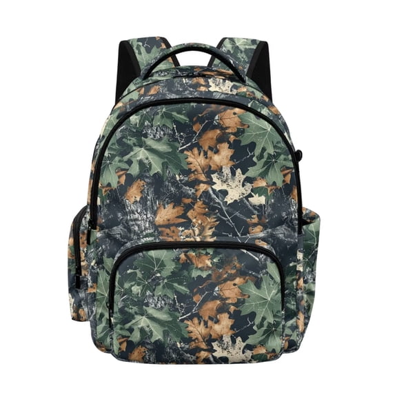 FKELYI Camo Hunting Leaf Print 17 Inch School Backpack for Boys & Girls Spacious Schoolbag for Elementary Student Casual Daypack Lightweight Book Bag Travel Bags