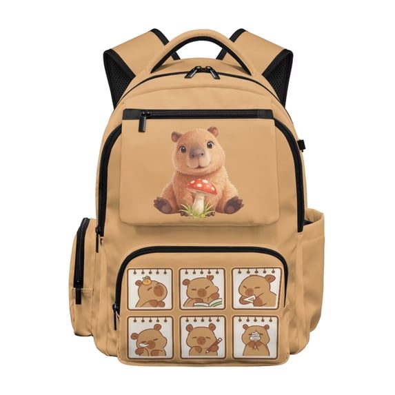 FKELYI Capybara Mushroom Print 17 Inch Schoolbag for Kids Backpack Spacious Lightweight School Bookbag for Elementary Student Travel Rucksack Casual Daypack
