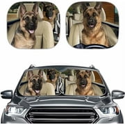 FKELYI Car Windshield Sun Shade Funny German Shepherd Driver Foldable Front Windshield Sunshade 2-Piece Car Truck SUV Window Sunshade for Men Women,Animal Family Designs