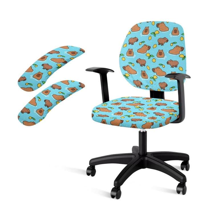FKELYI Cartoon Capybara Lemon Print Office Chair Cover Rotating