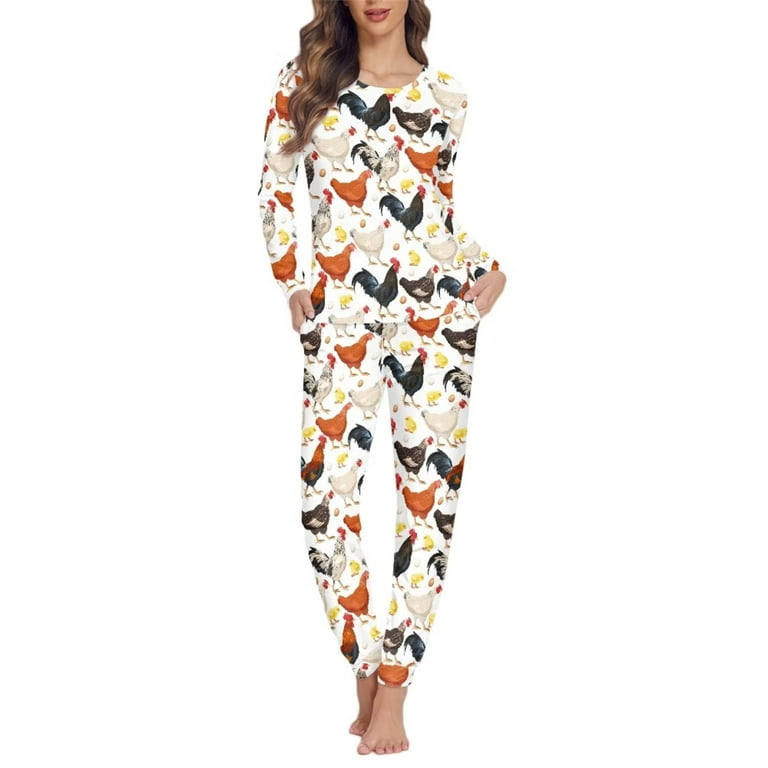 FKELYI Cartoon Chicken Pajamas for Ladies 2 Packs Durable