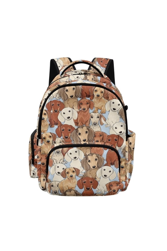 Cartoon Dachshund Dog Print 17 Inch School Bag for Kids Backpack with Multi Pockets for Boys Girls Book Bag Casual Daypack Rucksack for Teen Children