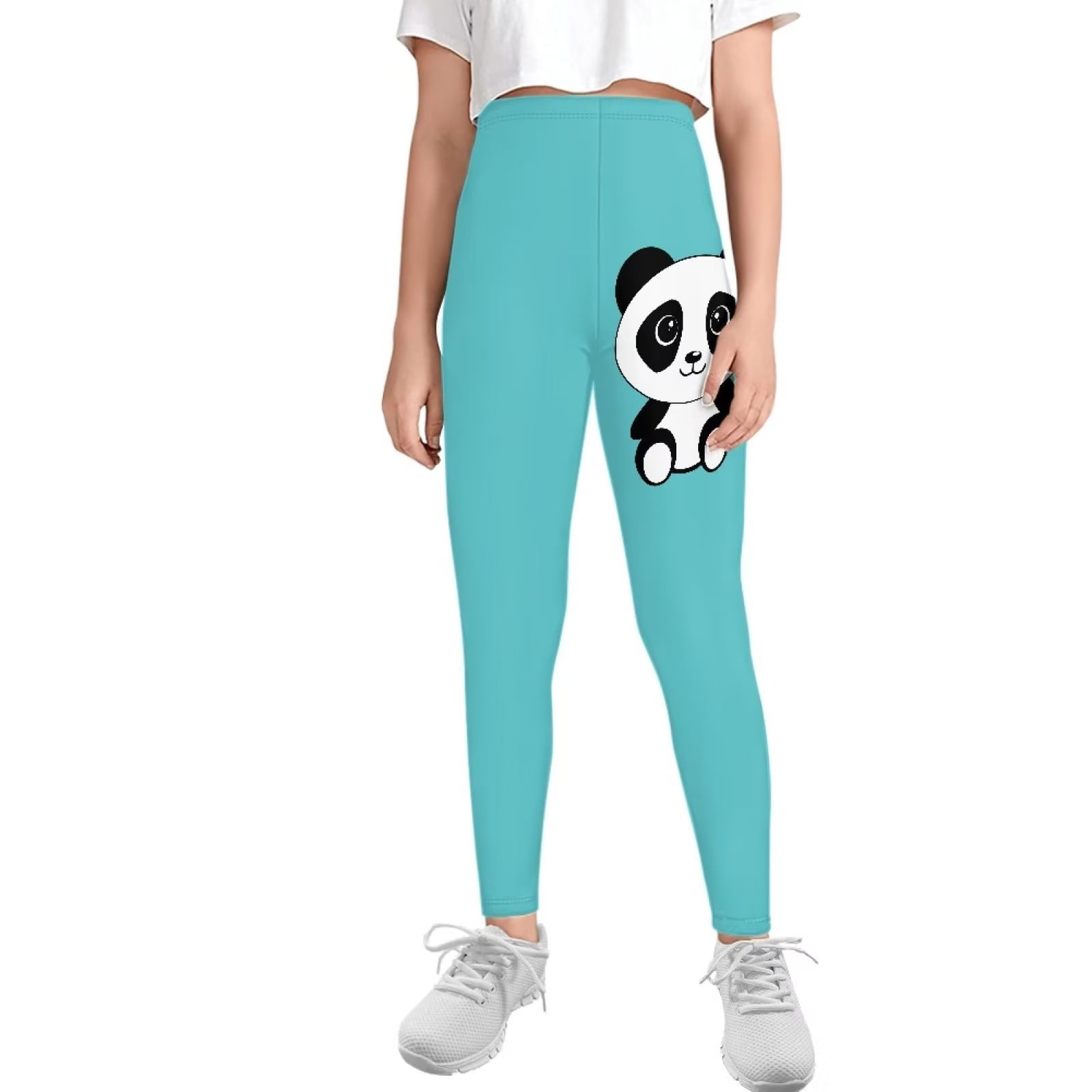 FKELYI Cartoon Panda Kids Leggings Blue Size 10-11 Years Breathable Dialy  Life Tights Cute Durable Going Out Yoga Pants High Waisted Yummy Control 
