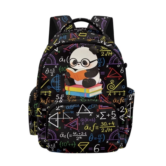 FKELYI Cartoon Panda Print Kids Backpack for Boys Girls 17 Inch School Backpacks with Multi-Pockets Spacious Bookbag Lightweight Casual Daypack for Elementary Student