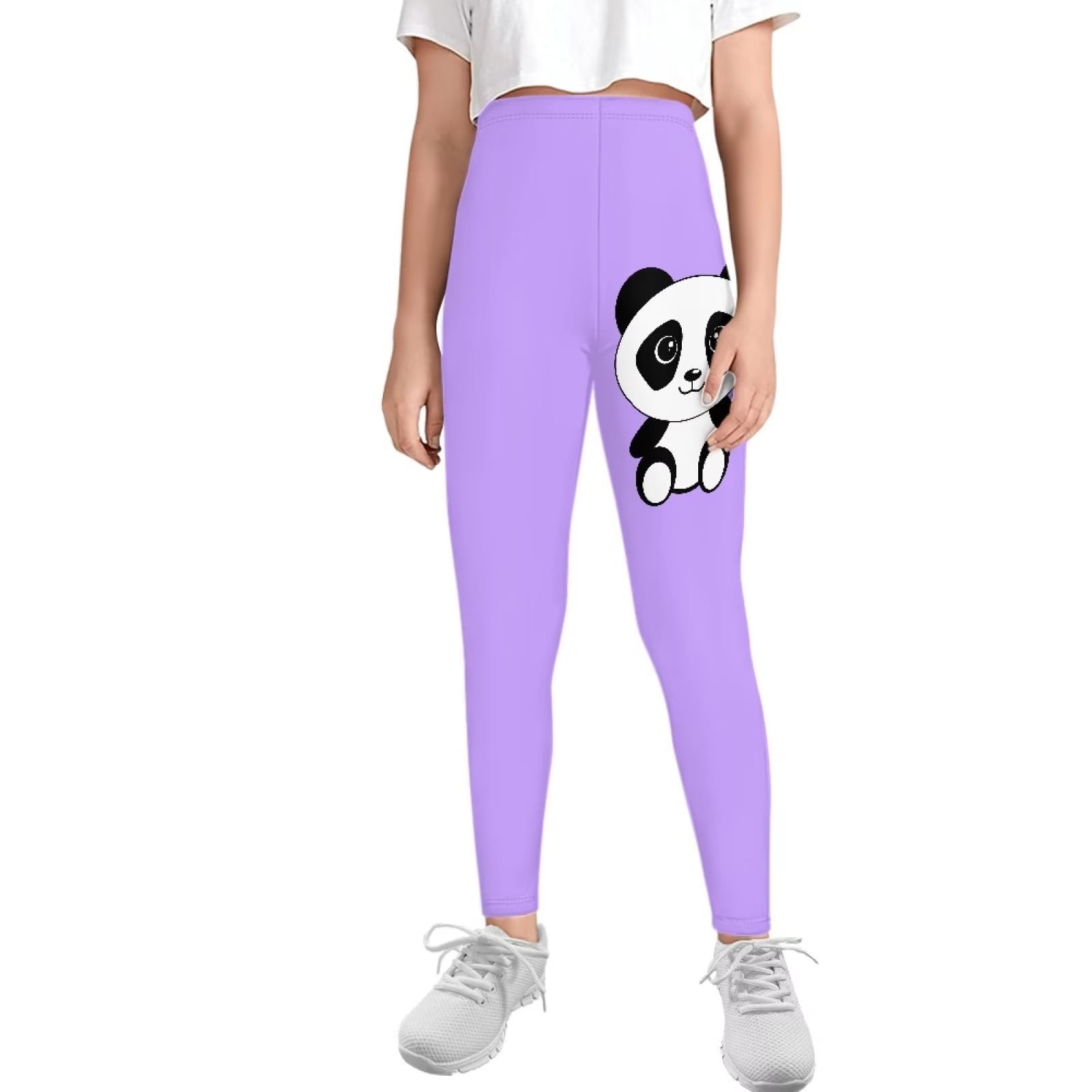 FKELYI Cartoon Panda Purple Kids Leggings Size 10-11 Years Lightweight  Vacation Tights for Girls Comfy Daily Life Yoga Pants High Waisted Butt Lift