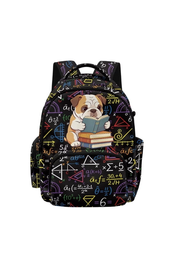 Cartoon Pug Dog Print Kids School Backpack for Boys Girls 17 inch Schoolbag Lightweight Casual Daypack with Multi-Pockets for Elementary Student