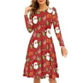 thumbnail image 1 of FKELYI Cartoon Santa Women Dress Size L Polyester Swing Twirl Skater Dress,Merry Christmas,Comfortable Women Dress Long Sleeve Party, 1 of 4