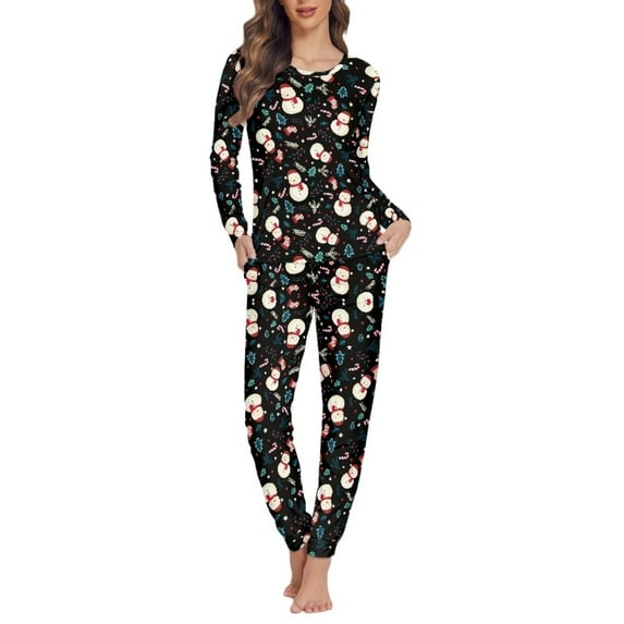 FKELYI Cartoon Snowman Pajamas for Girls 2 PCS Durable Nightwear for Women Pajama Soft Candy Cane Women Christmas Pajamas Size XS