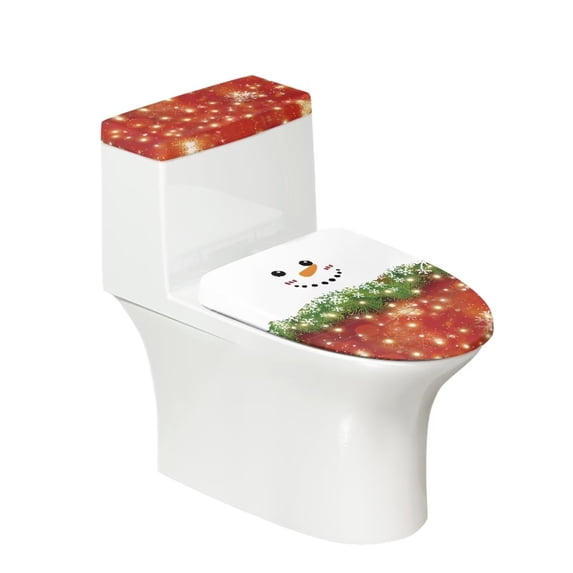 FKELYI Cartoon Snowman Toilet Tank Cover Polyester Toilet Lid and Tank Cover Set of 2 Foldable Christmas Snowflake Protective Cover for Bathroom