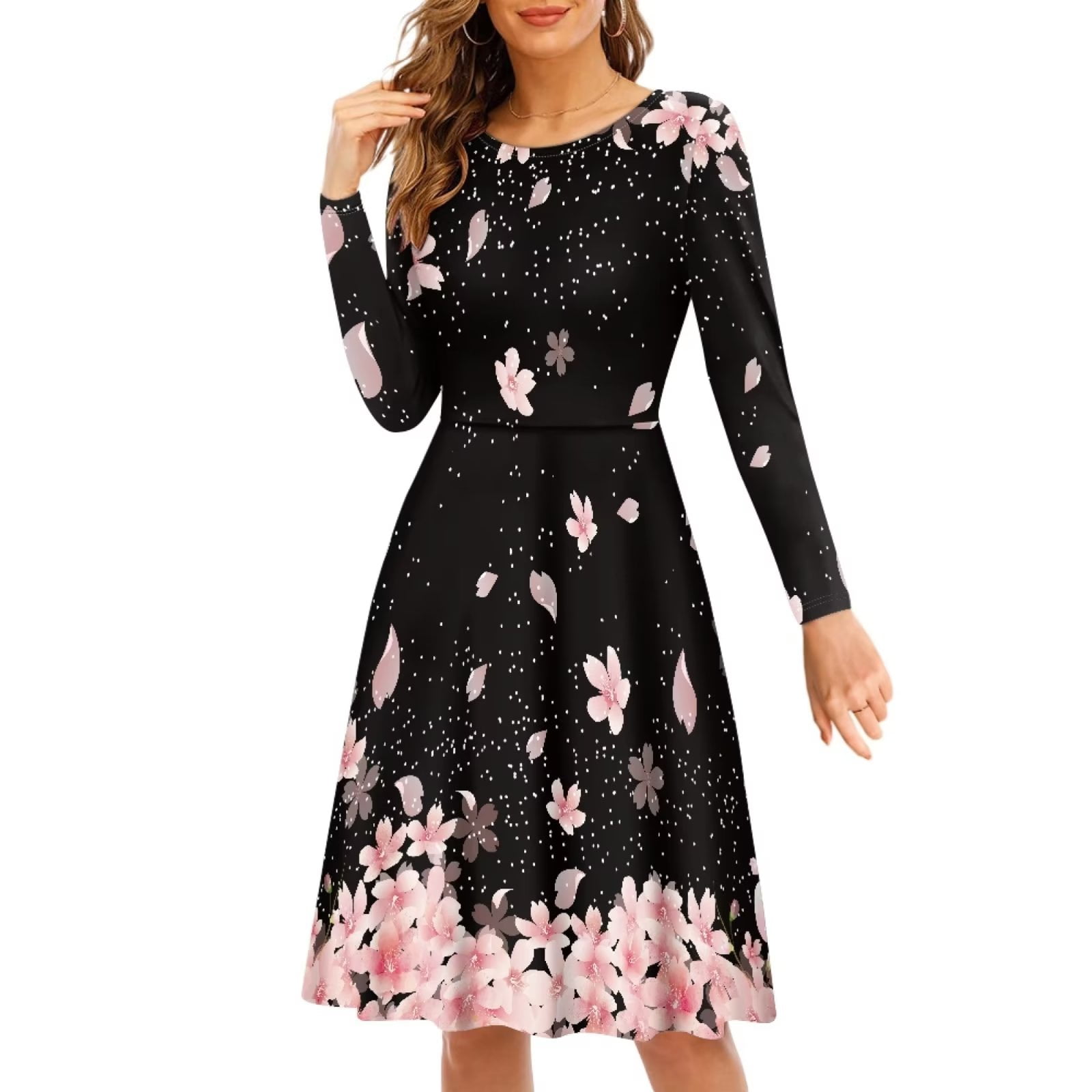 FKELYI Cherry Blossom Women Dresses Size M Casual Midi Length Dress Knee  Length Loose Women Long Sleeve Dressy Tops Aesthetic - Walmart.com