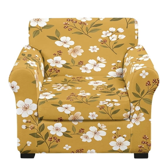 FKELYI Cherry Flower Print Stretch Armchair Slipcover 2 Pcs Set Couch Sofa Cover with Separate Cushion Cover Non-Slip Furniture Protector Washable Living Room Decor
