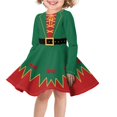 thumbnail image 1 of FKELYI Christmas ELF Costume Long Sleeve Dresses Size 7-8 Y Durable Kids Swing Skater Dress Green Red Soft Long Sleeve Teen Dress for Girls, 1 of 4