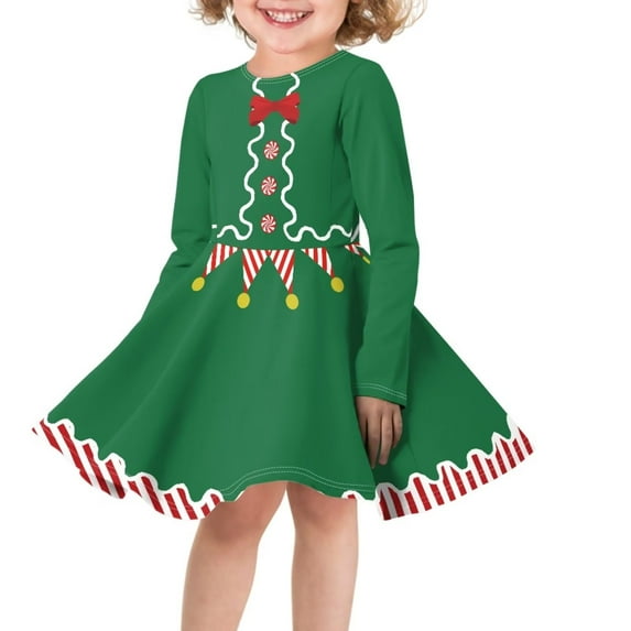 FKELYI Christmas ELF Santa Costume Long Sleeve Dress Breathable Girls Dresses Size 9-10 Years Party Dress Elastic Crew Neck Hoilday Dresses for Girls