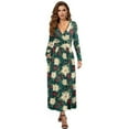 thumbnail image 1 of FKELYI Christmas Flower Print Womens Fall Dress Long Sleeve Maxi Dress for Wedding Party Casual Outdoor Cloth V Neck Soft Dresses with Pocket, M, 1 of 6