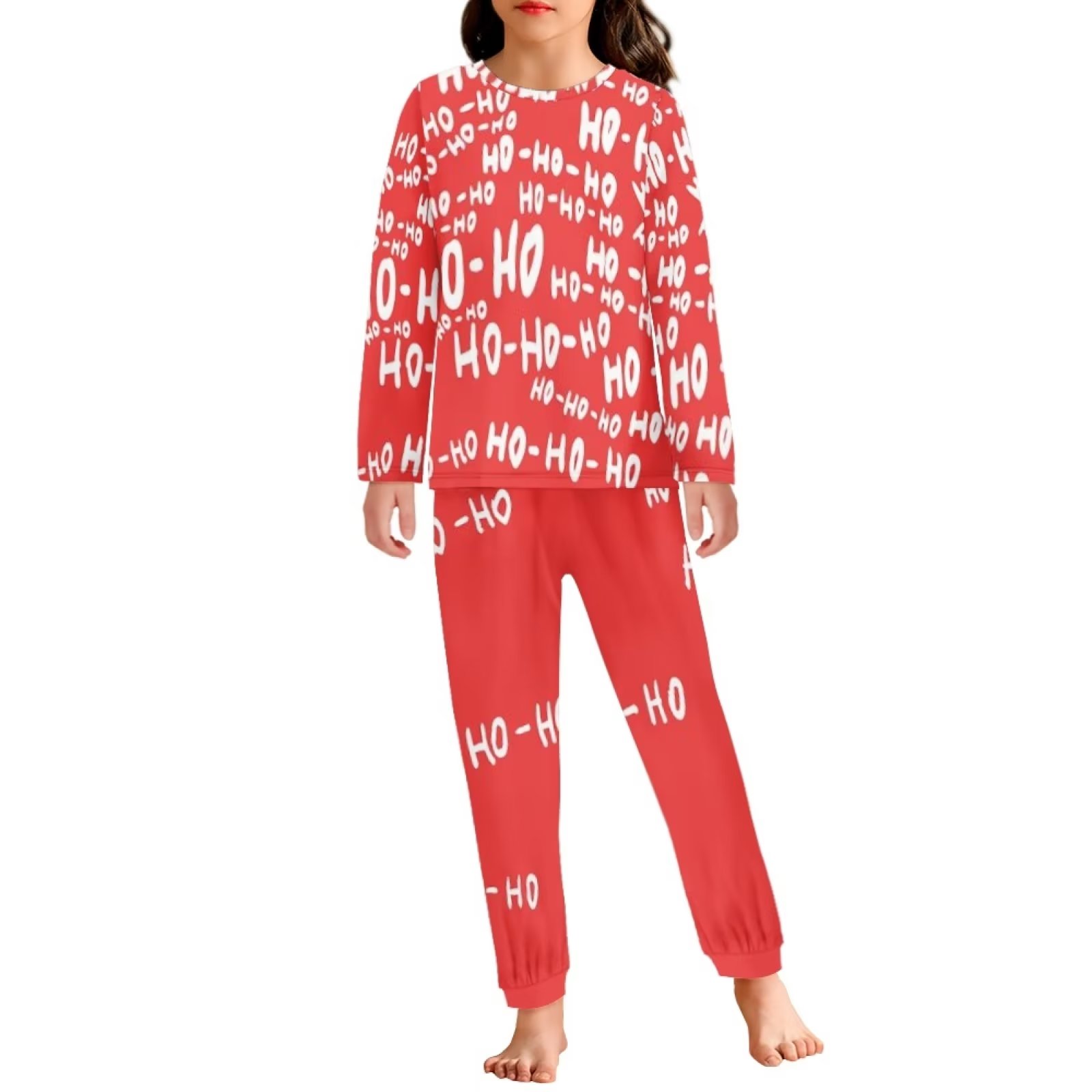 FKELYI Christmas Ho Ho Children Pajamas Girls 2 PCS Stretchy Hoilday
