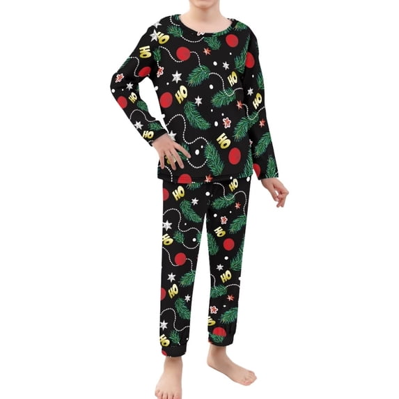 FKELYI Christmas Ho Ho Pjs Size 11-12 Y Xmas Leaf Hoilday Girls Pajamas Lightweight Soft Crew Neck Long Sleeve Loungewear Set of 2