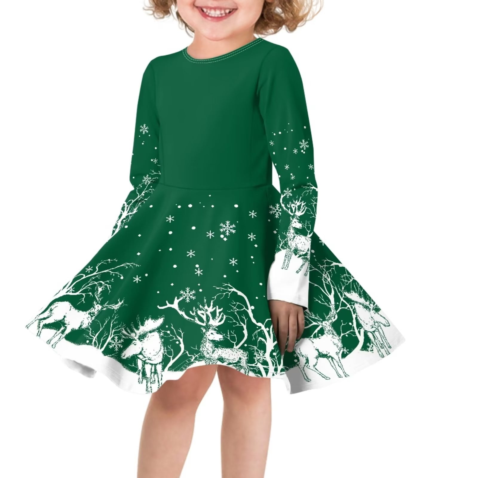 FKELYI Christmas Reindeer Long Sleeve Dresses Size 7-8 Casual Kids ...