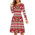 thumbnail image 1 of FKELYI Christmas Reindeer Snowflake Women Dresses Size S Breathable Woman Long Sleeve Casual Dress Stretchy Red Christmas Dress Women, 1 of 4