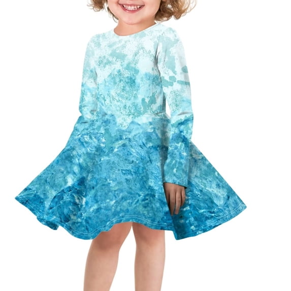 FKELYI Christmas Snowflake Long Sleeve Dresses Size 7-8 Blue Dresses for Girls Knee Length Stretchy Hoilday Long Sleeve Dresses for Teen Girls