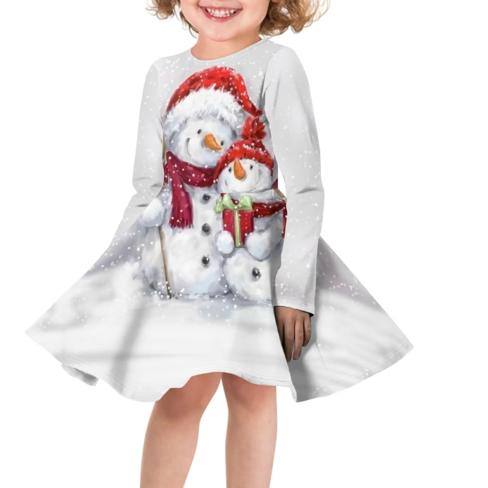 Girls Christmas Santa Snowman Swing Dress - Long Sleeve Party Dress, Sizes 5-13 Years, Polyester Blend - View #3