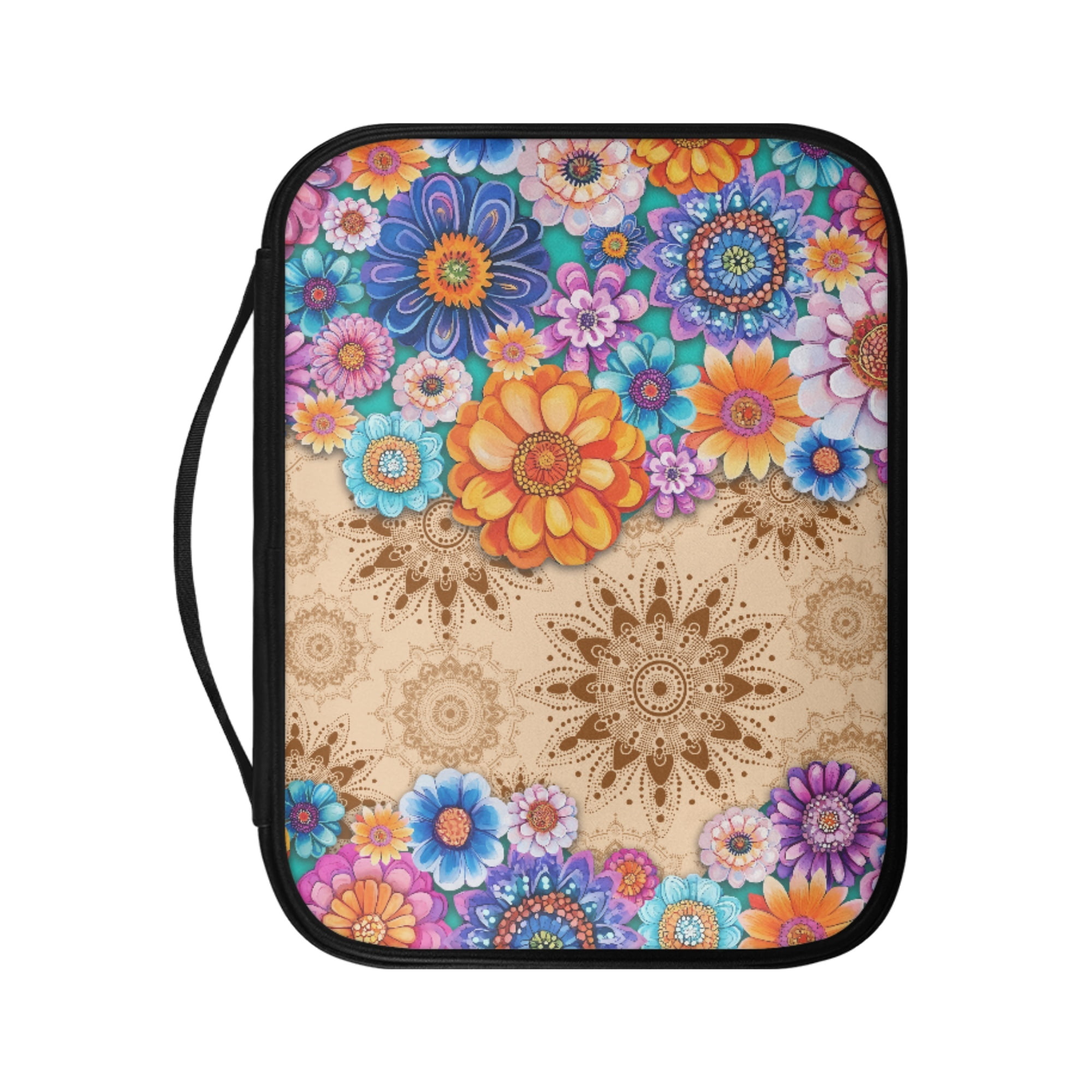 FKELYI Colorful Bohemian Flower Print Faux Leather Bible Cover Church ...