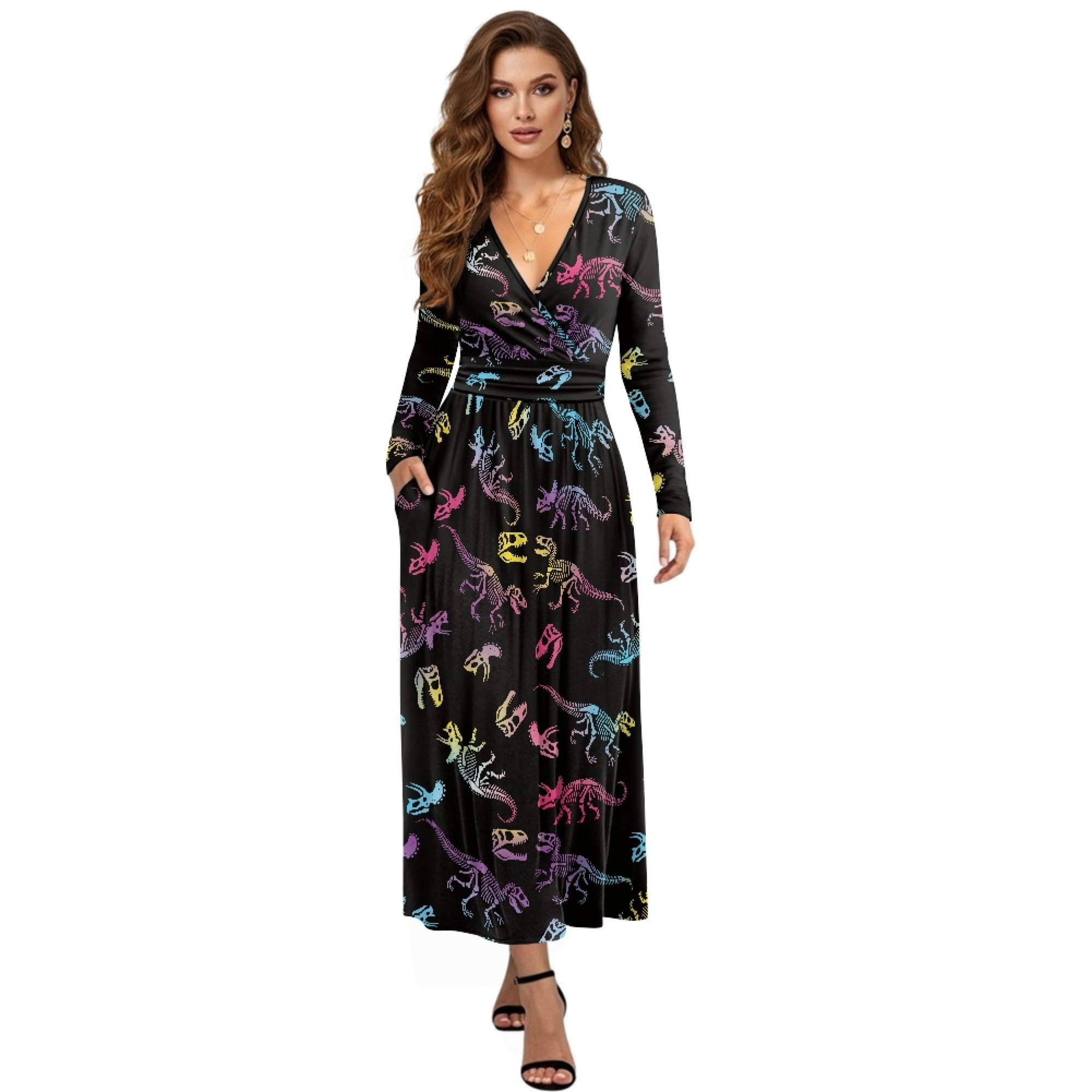 dinosaur maxi dress Dinosaur Maxi Dress, Dino Trex Long Spaghetti Straps Women Sleeveless Casual Cute Designer Elegant Plus Size Cocktail Party Summer 3XL / White