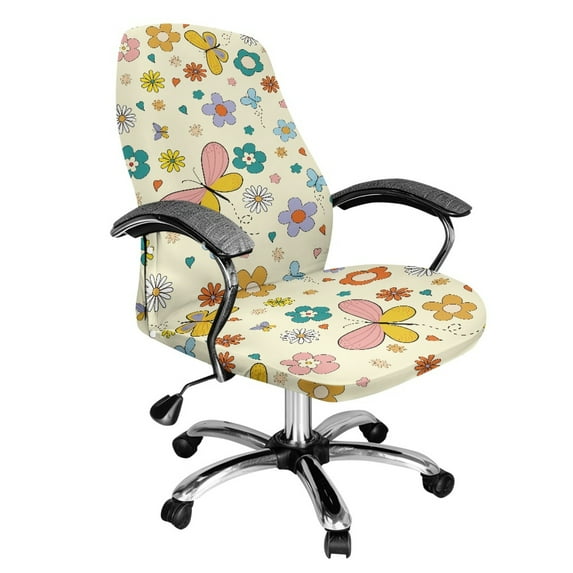 FKELYI Colorful Floral Butterfly Print Office Chair Cover Anti-Dust Swivel Chair Slipcover Washable Computer Chair Protector for Armchair Home Office Decoration, Small