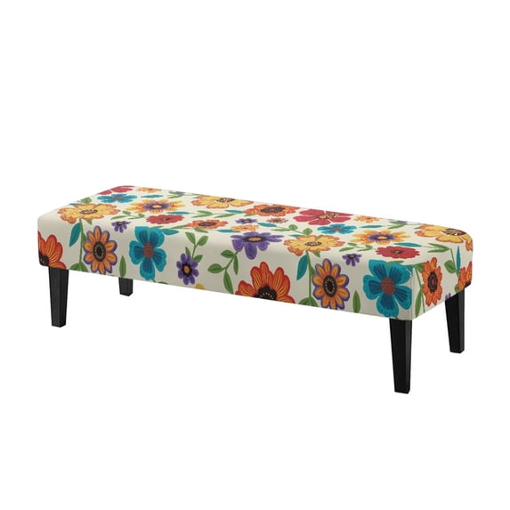 FKELYI Colorful Flower Print Dining Bench Cover Stretchy Fabric Bench Slipcovers for Living Room Bedroom Washable Dustproof Furniture Protector for Hotel
