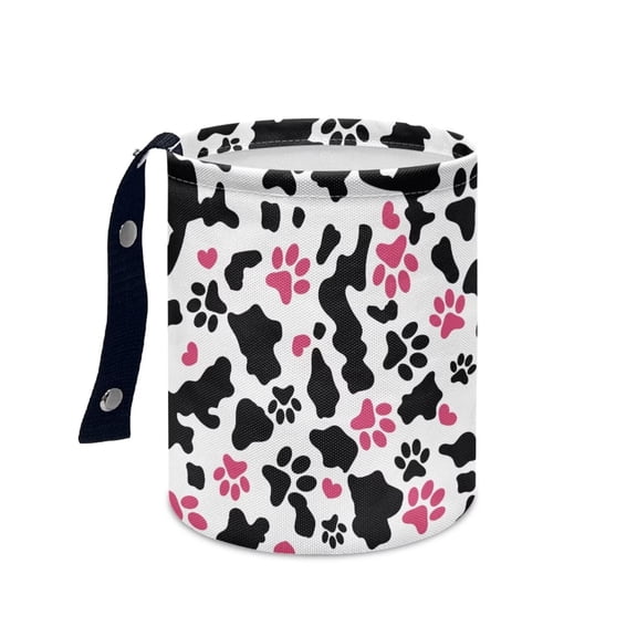 FKELYI Cow Print Car Trash Can for Most Cars SUVs Washable Pink Paw Car Trash Can for Women Interior Accessories Lightweight Automative Car Trash Bin