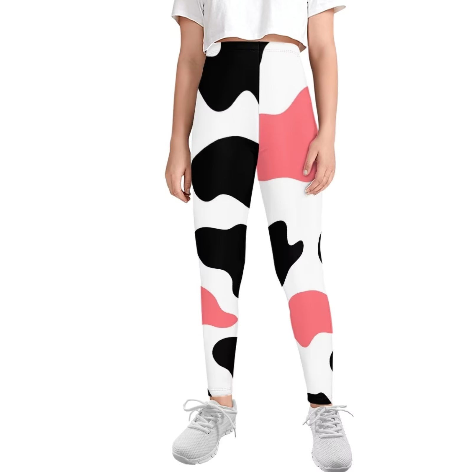 FKELYI Cow Print Kids Leggings Size 8-9 Years Elastic School Girls
