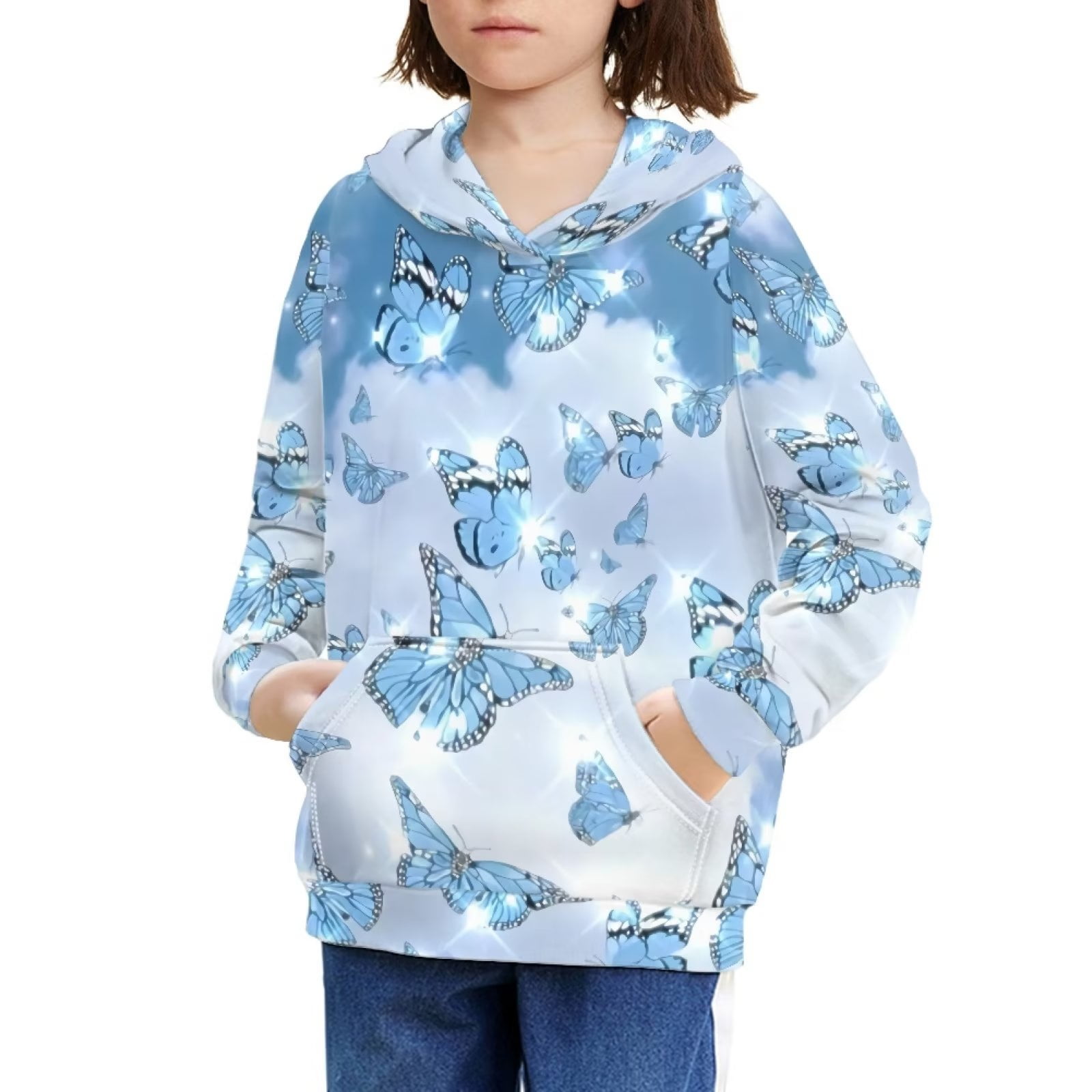 FKELYI Kids Girls Hoodies with Glitter Butterfly Size 14-16 Years