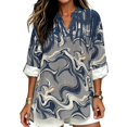 thumbnail image 1 of FKELYI Curvy Blue Print Faux Linen Shirts Women's Roll Up Sleeve Blouse Soft Beach Vacation Outfits Loose Fit V-Neck Summer Top Shirts for Ladies, M, 1 of 5