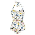 thumbnail image 1 of FKELYI Cute Cat Girafitti Print One Piece Swimwear for Women Halter Swimsuits Cosy Bathing Suits Polyester Monokini Tummy Control Beachwear for Ladies Summer Swimming Surfing, XL, 1 of 6