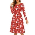 thumbnail image 1 of FKELYI Cute Christmas Santa Women Dresses Cute Reindeer A Line Skater Casual Twirly Dress Loose Women Formal Dresses with Sleeves Size S, 1 of 4