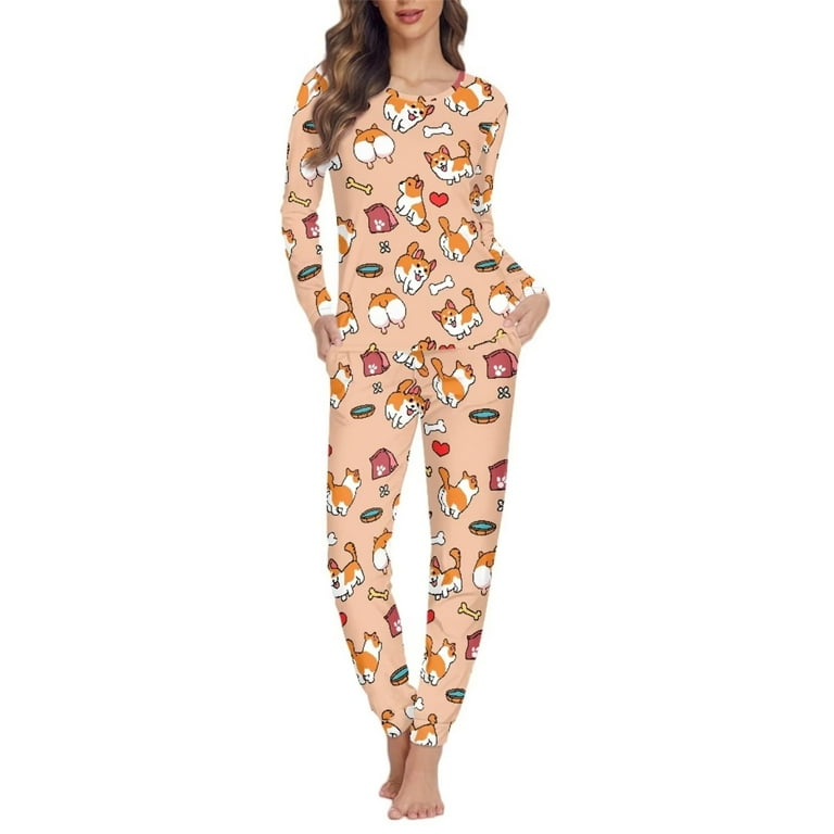 FKELYI Cute Corgi Pj Size 5XL 2 Packs Lightweight Pajamas Top and Pants with Pockets Breathable Crew Neck Pajamas for Ladies Walmart
