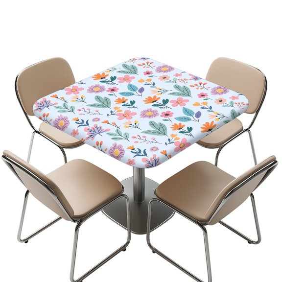 FKELYI Cute Flower Leaf Print Square Fitted Table Cover Elastic Tablecloth Stretch Fabric Removable Card Tables Top Cover for Dining Kitchen Home Party, 36x36 inch