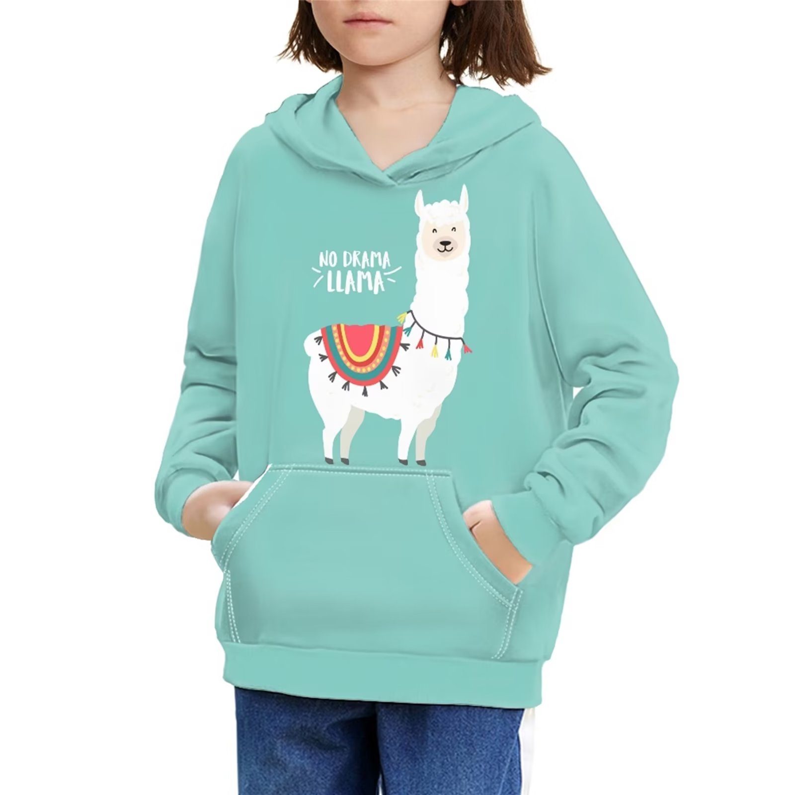FKELYI Cute Llama Hoodies Casual Girls Pullover Sweatshirt Size 1113