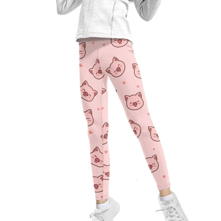 FKELYI Cute Pig Kids Leggings Size 10-11 Years Comfortable High Waisted  Yoga Pants Durable Outdoor Activities Teens Girls Active Tights