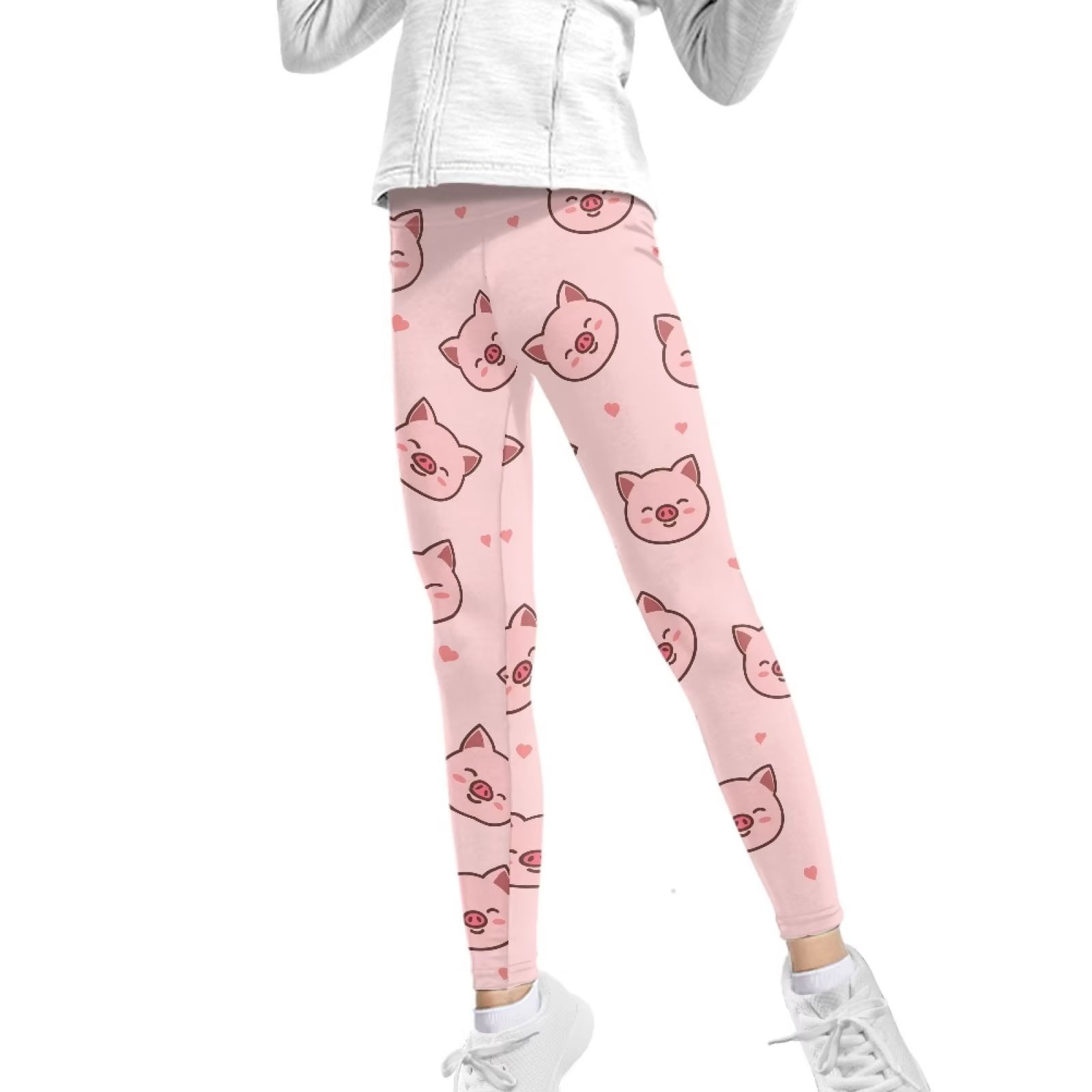 FKELYI Girls Leggings with Strawberry Size 8-9 Years Comfortable Playing  Kids Tights Pink Stretchy School Yoga Pants High Waisted Yummy Control