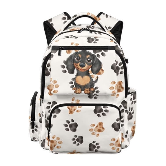 FKELYI Dachshund Dog Paw Print 17 Inch Schoolbag for Kids Backpack Lightweight Primary School Bookbag with Multi-Pockets for Boys Girls Rucksack Daypack