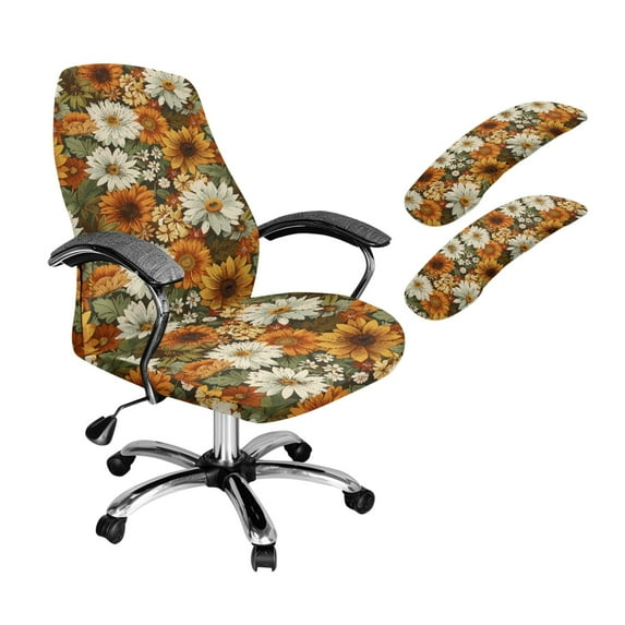 FKELYI Daisy Sunflower Print Office Chair Cover with Removable Armrest Covers for Home Office Decor Swivel Boss Armchair Slipcover Gaming Chair Decorative Cover, Small