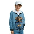 thumbnail image 1 of FKELYI Denim Texture Dachshund Dog Print Zip Up Hoodies Kids Sweatshirt with 2 Pockets Fleece Hooded Activewear Boys Fall Winter Clothes for Sport Travel, S, 1 of 6